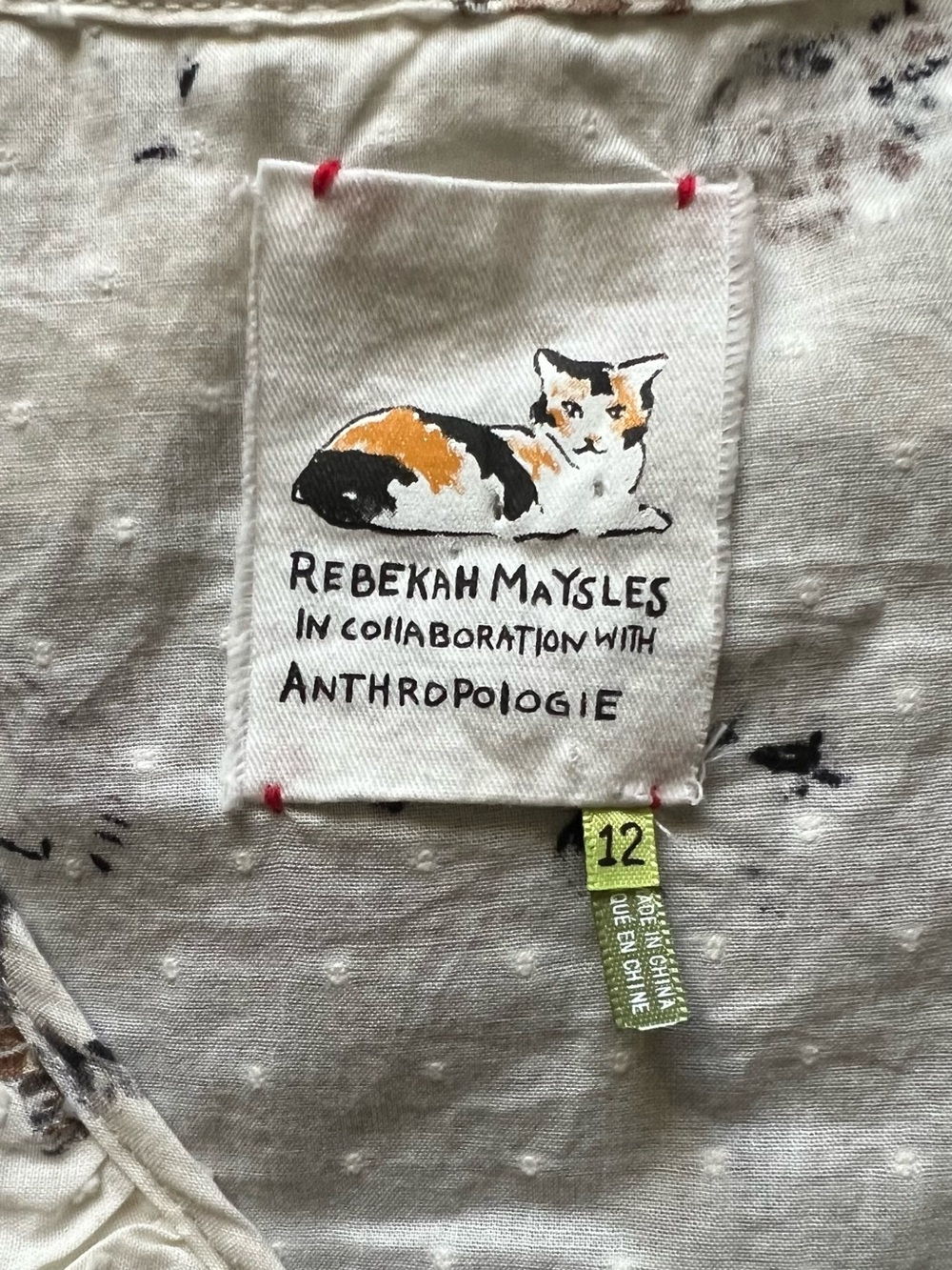 Anthropologie Rebekah Maysles Cream Racoon Print Ruffle Blouse - Picture 4 of 6